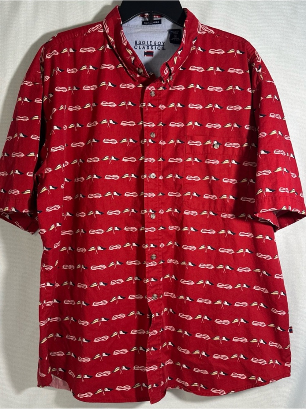 Bugle Boy Red Short-Sleeve Button-Up Shirt with Nautical Flag & Knot Pattern